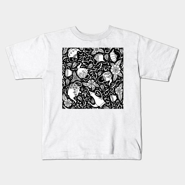 Tea Time Black and White Kids T-Shirt by HLeslie Design